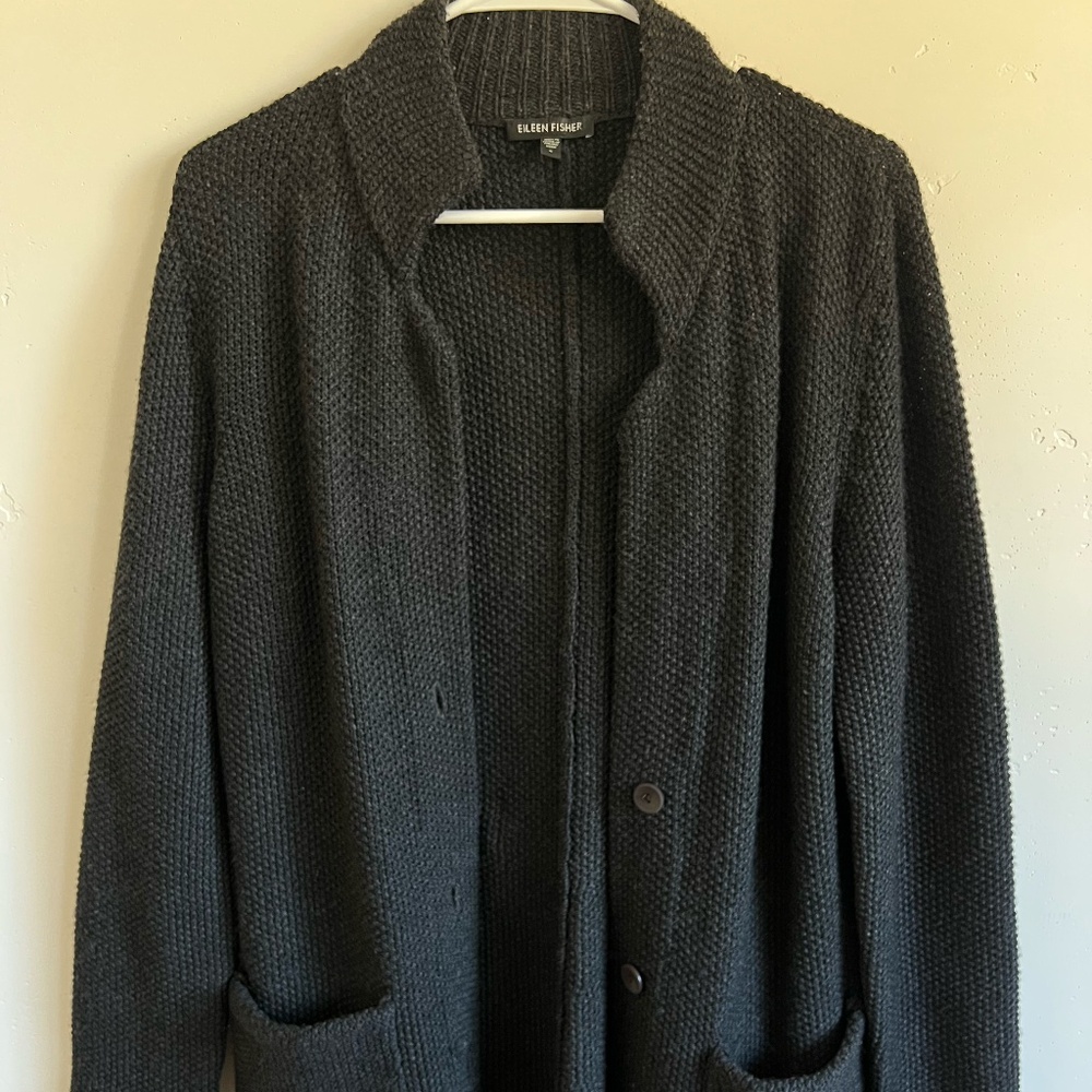 Eileen Fisher NWOT Charcoal Gray Knit Cardigan Small | Italian Yarn | Minimalist